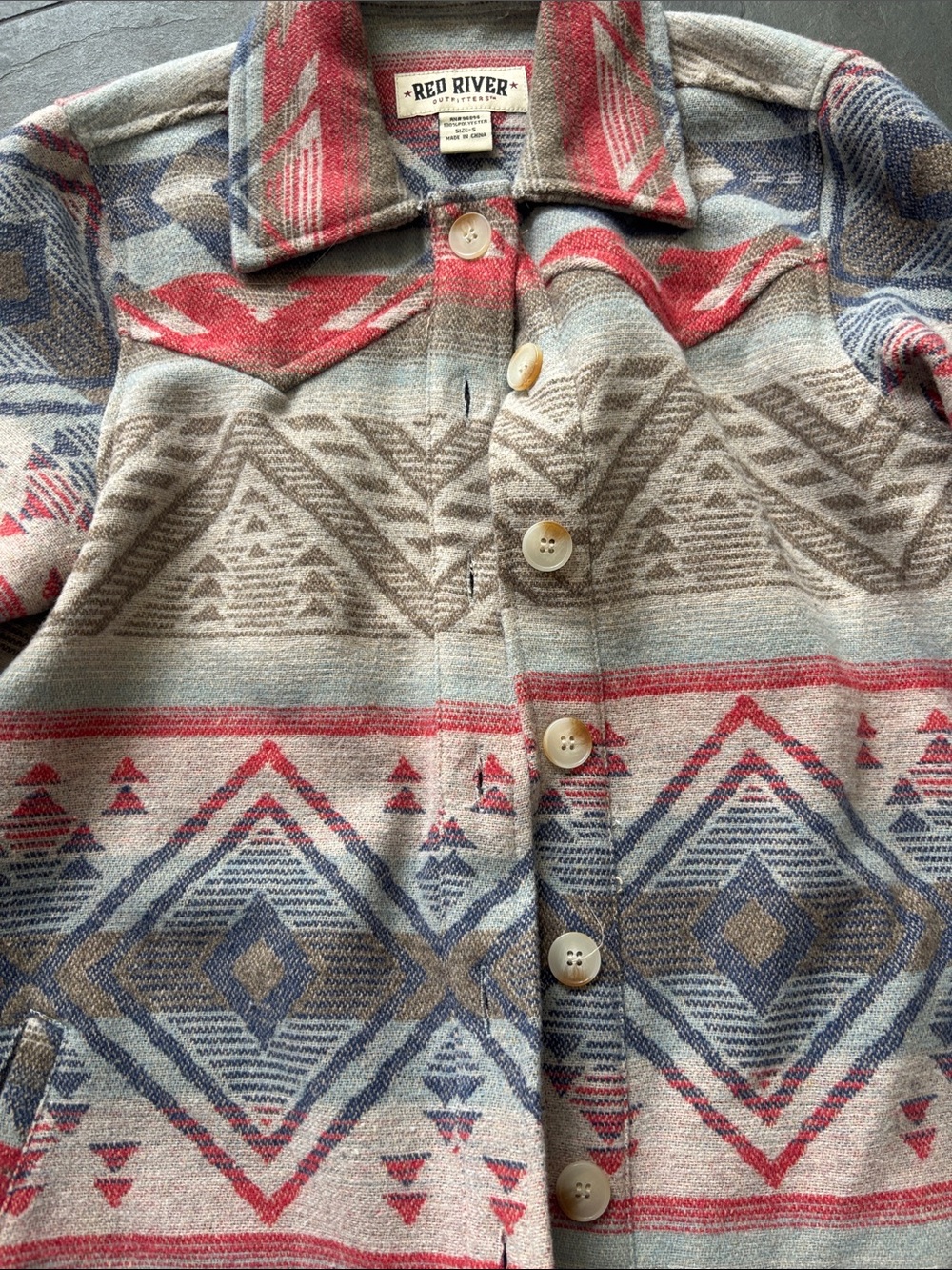 Women's Aztec Print Wool-Blend Jacket - Red Multi - Picture 3 of 4